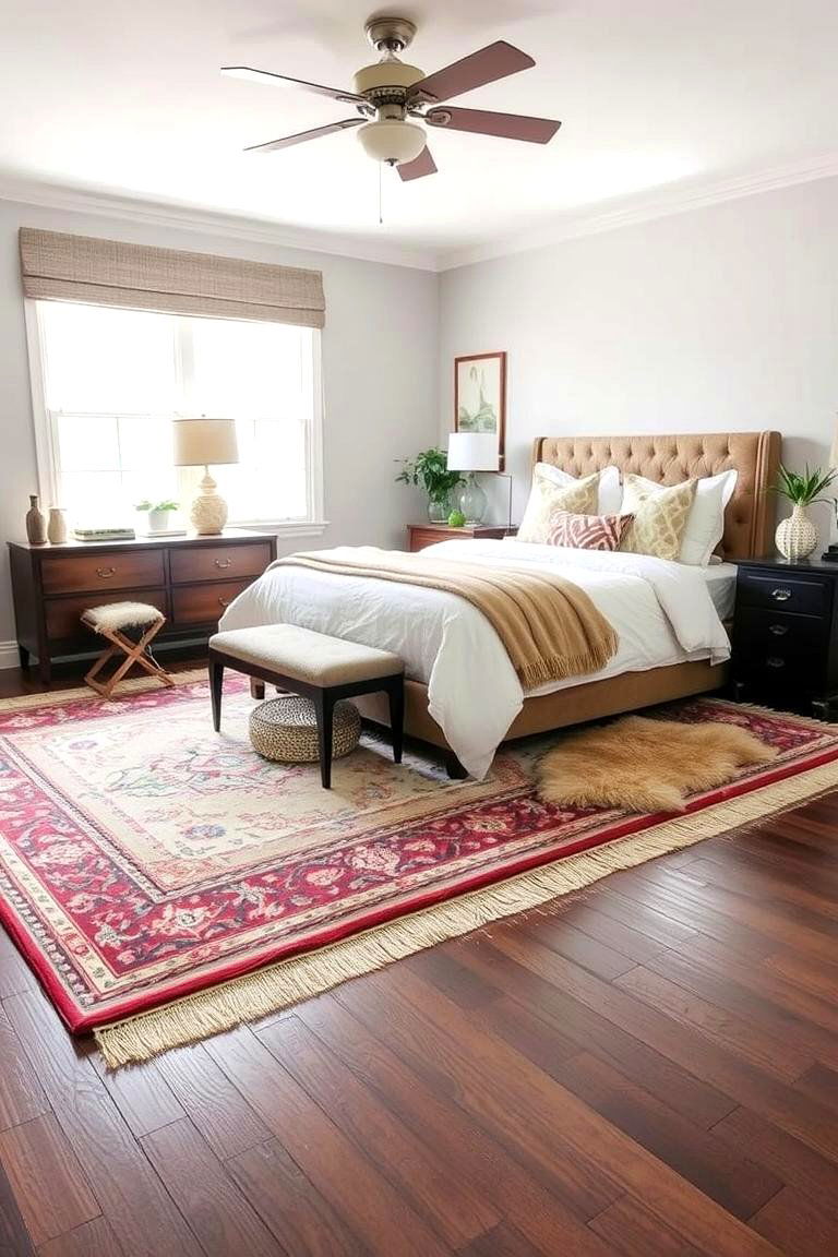 Layered Area Rugs - 24 Dark Boho Bedroom Ideas