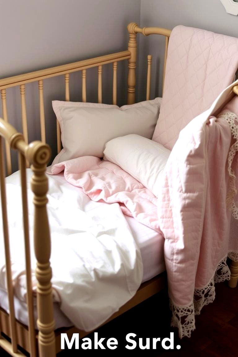 Layered Bedding with Vintage Textures - 24 Vintage Nursery Ideas
