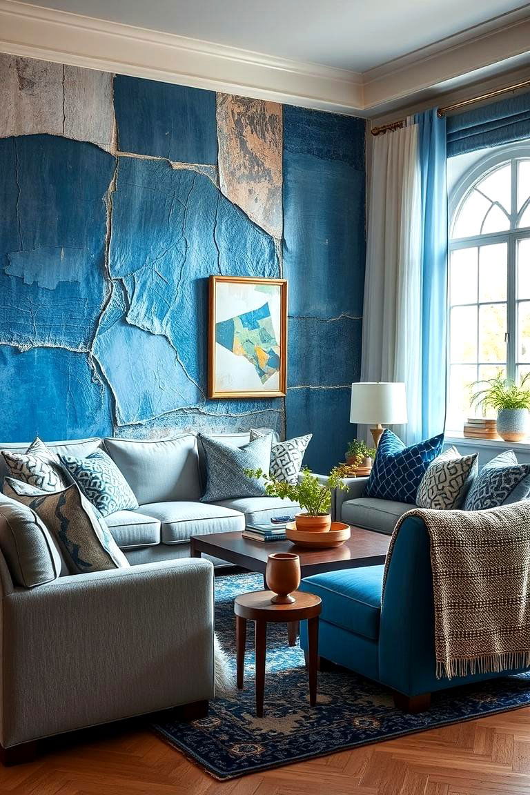 Layered Blue Textures for Depth and Warmth - 24 Blue Living Room Ideas