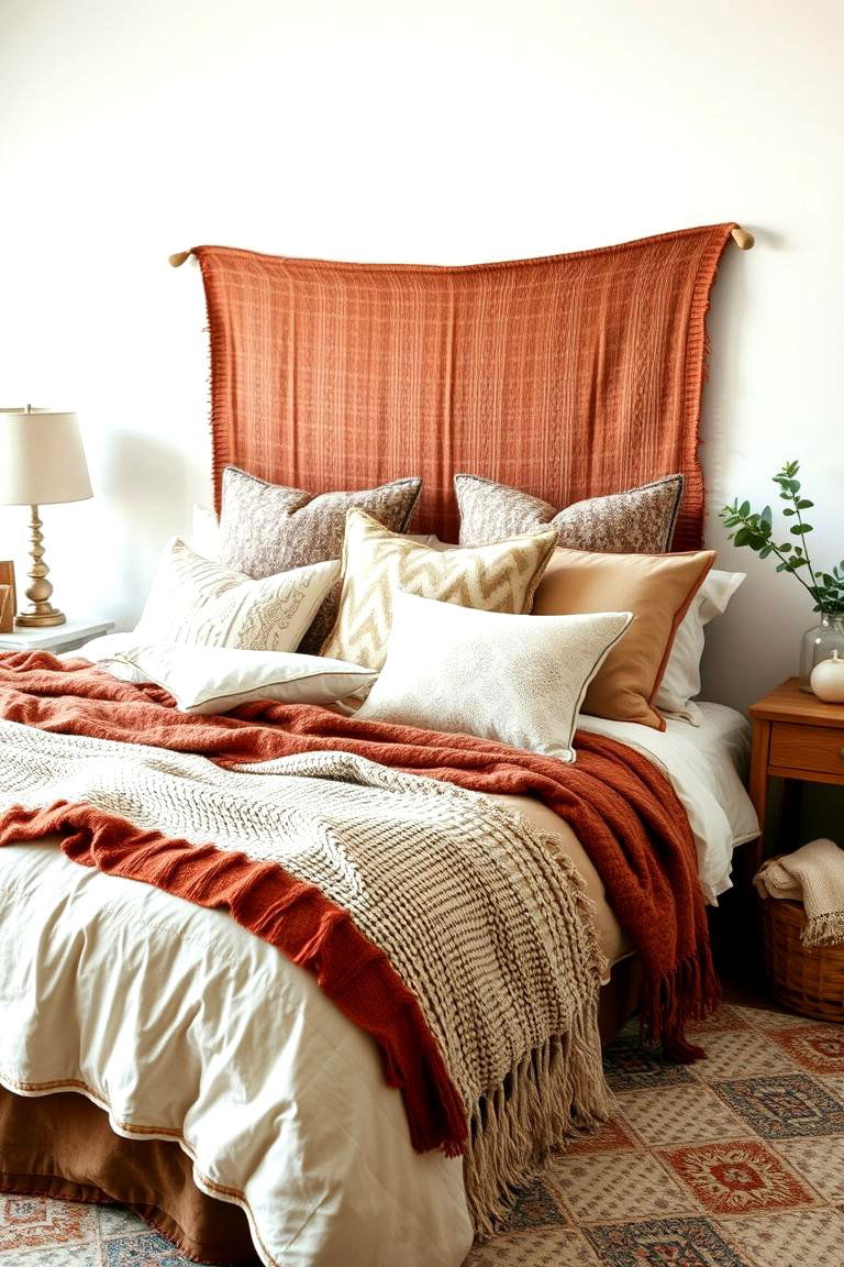Layered Boho Bedding - 24 Boho Beach Bedroom Ideas