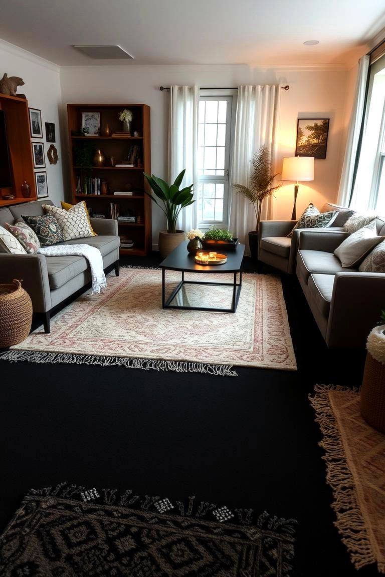 Layered Comfort - 24 Black Carpet Living Room Ideas