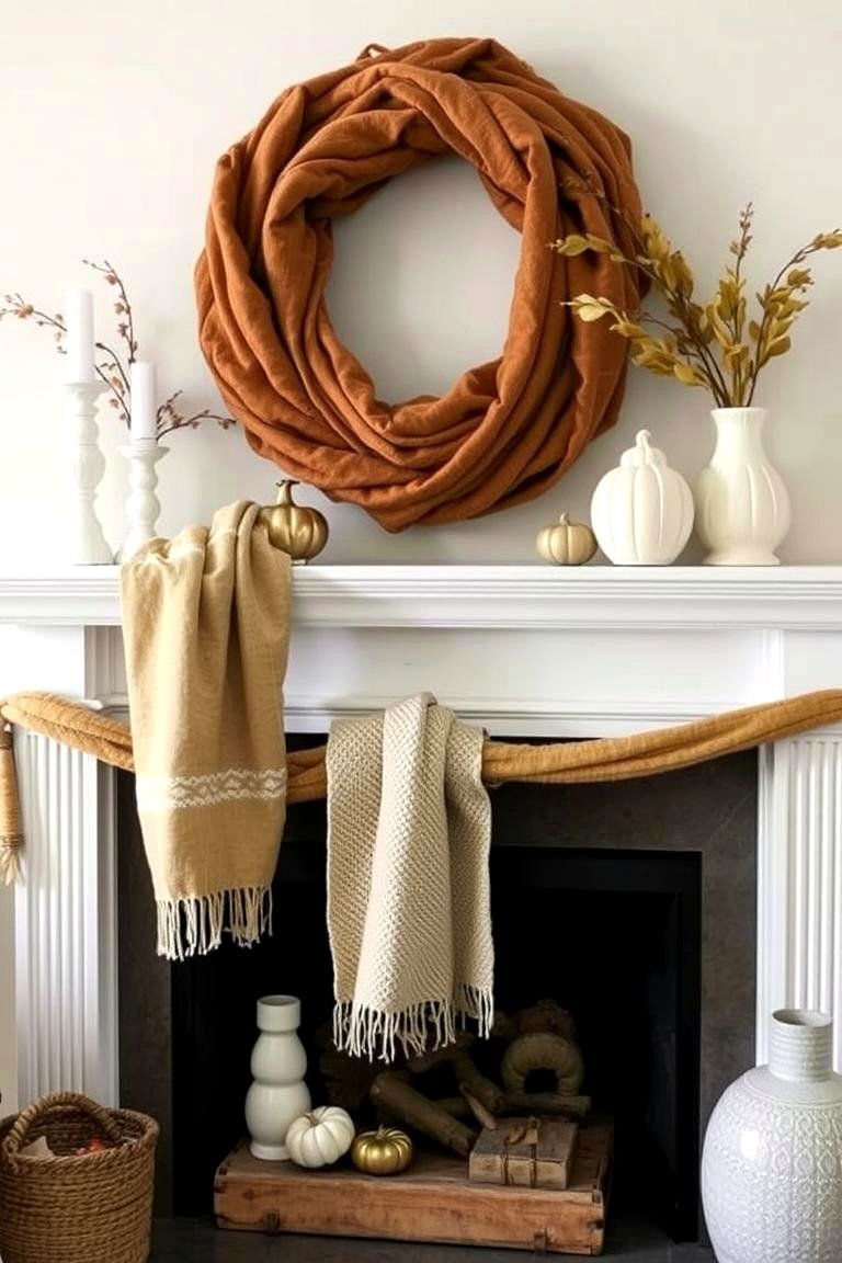 Layered Fall Textiles - 24 Fall Mantel Decor Ideas