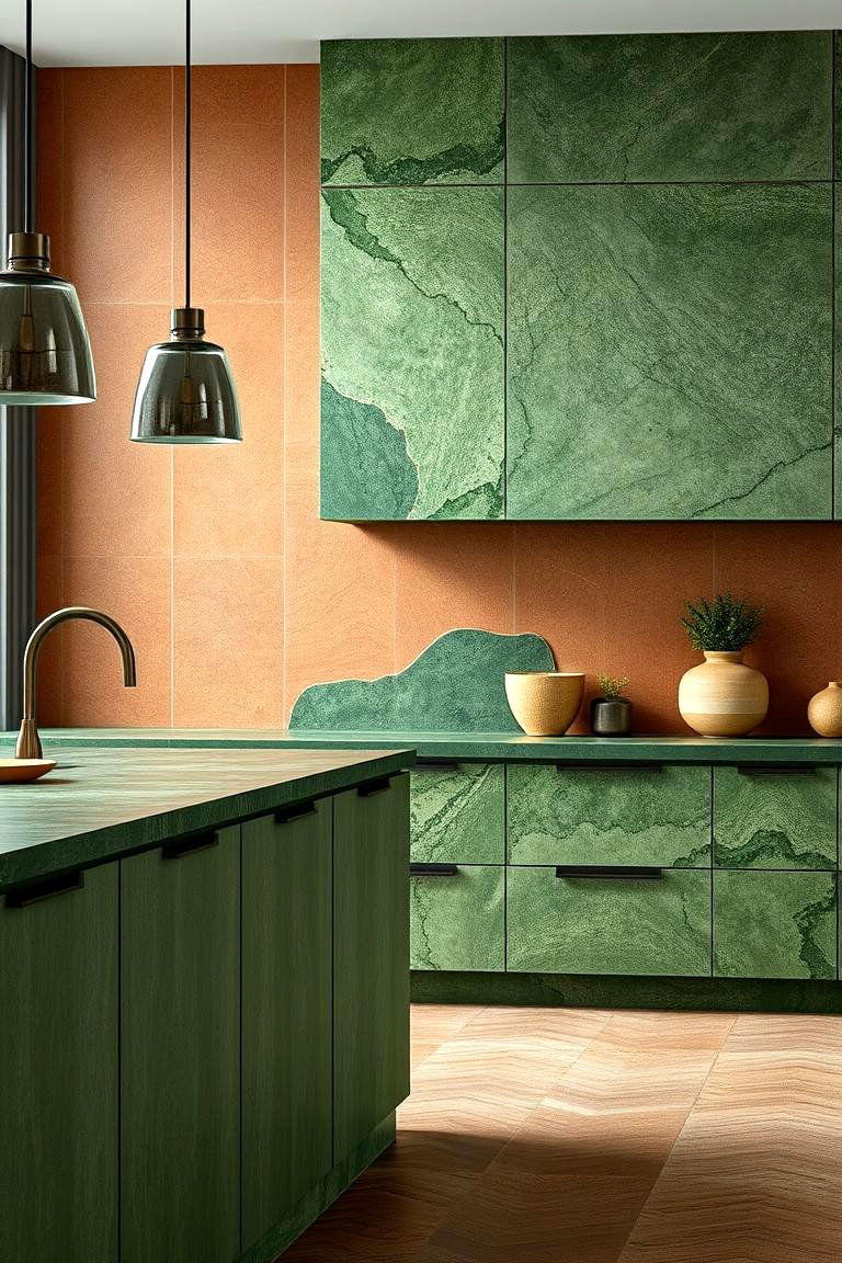 Layered Green Textures and Patterns - 24 Green and Brown Kitchen Ideas