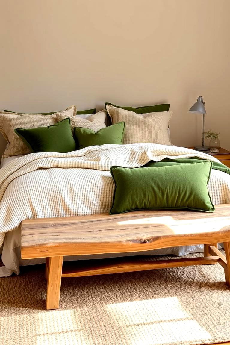 Layered Green and Beige Bedding - 24 Green and Beige Bedroom Ideas