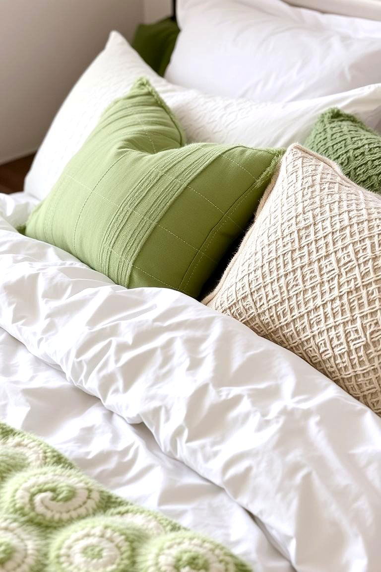 Layered Green and White Bedding - 24 Green and White Bedroom Ideas