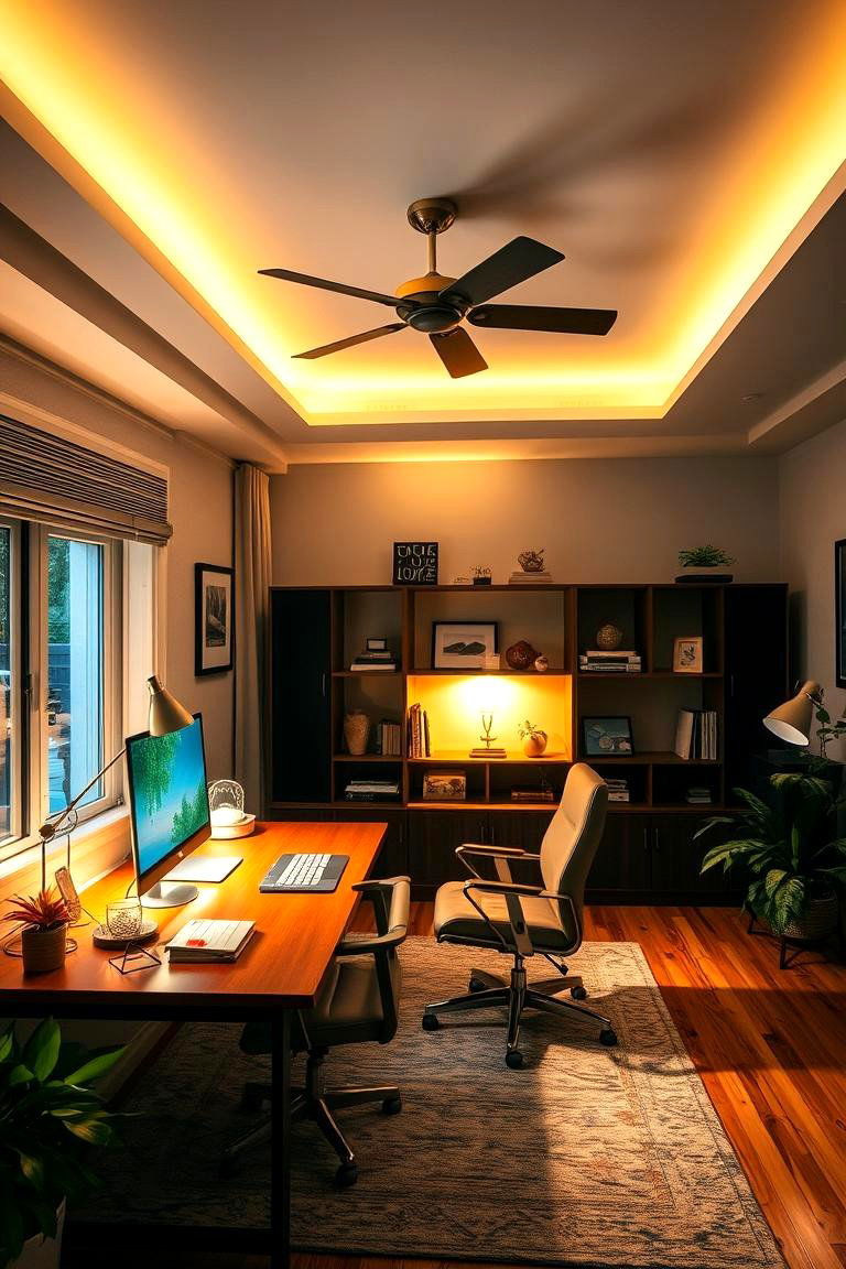 Layered Lighting - 24 Bohemian Home Office Ideas