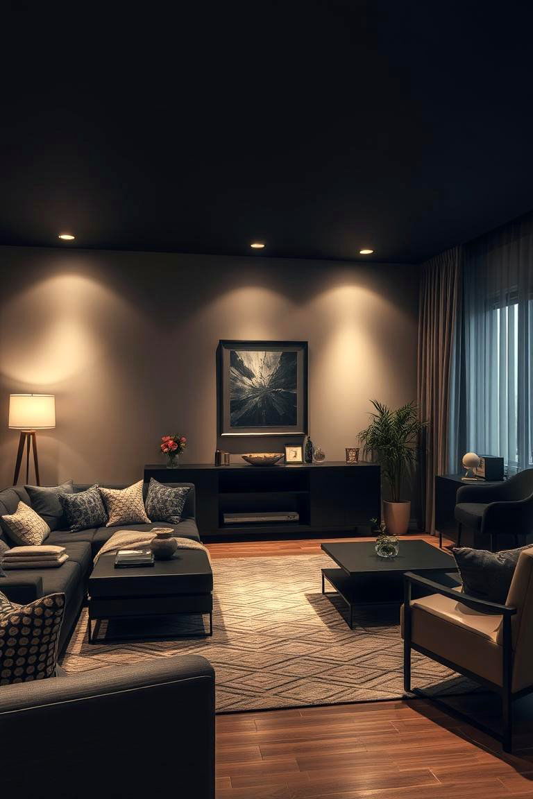 Layered Lighting Effects - 24 Black and Beige Living Room Ideas