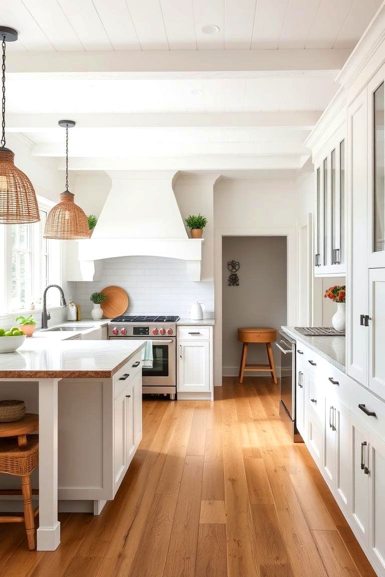 Layered Lighting Scheme - 24 White Farmhouse Kitchen Ideas