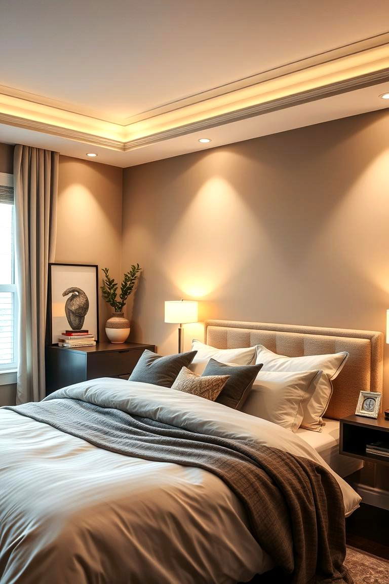 Layered Lighting in a Khaki Retreat - 24 Khaki Bedroom Ideas