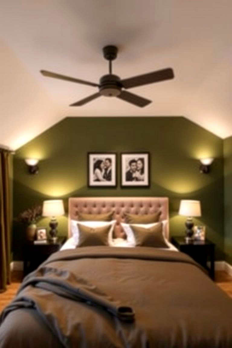 Layered Lighting in an Olive Green Room - 24 Olive Green Bedroom Ideas