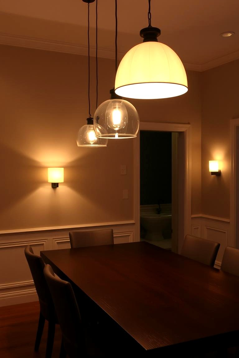 Layered Lighting with Soft Tones - 24 Moody Dining Room Ideas