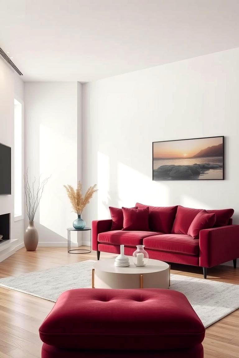 Layered Modern Minimalism - 24 Burgundy Sofa Living Room Ideas