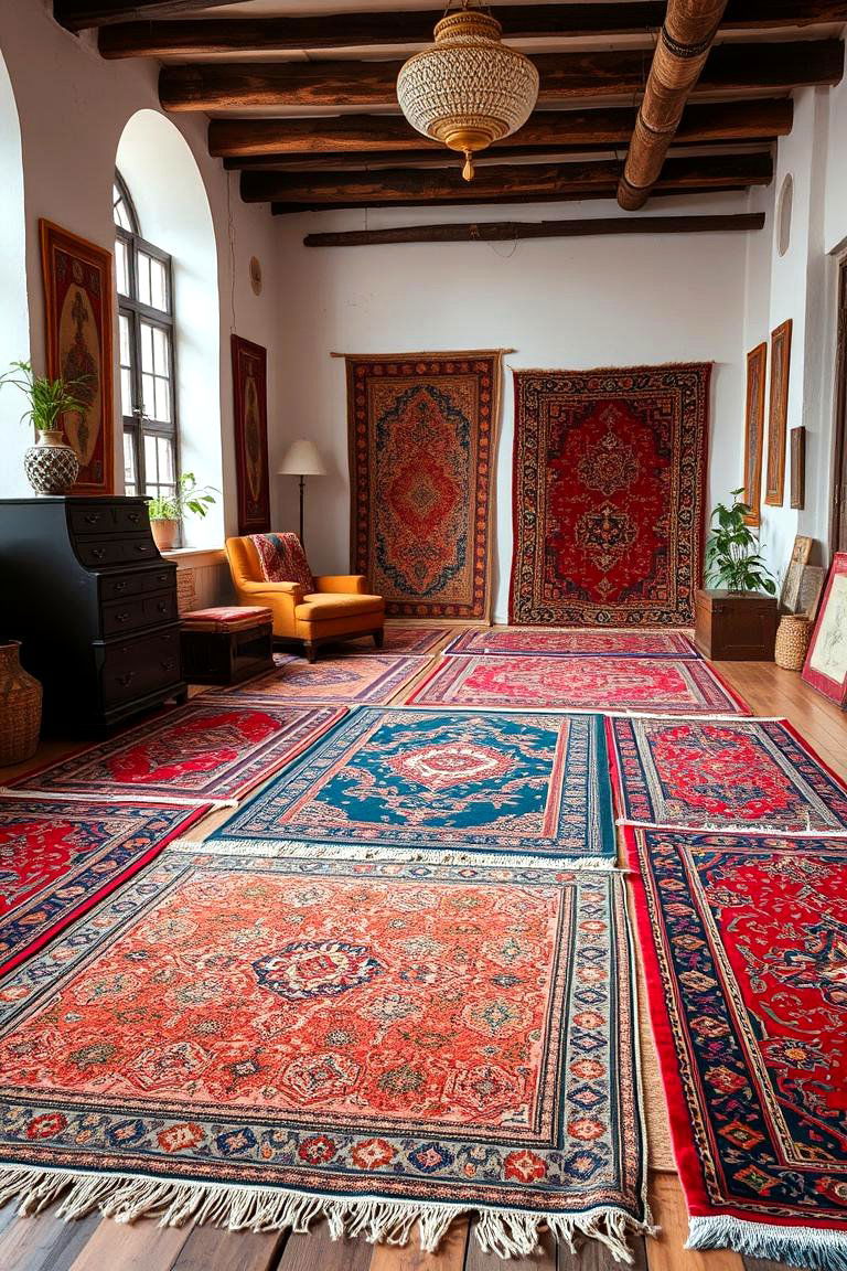 Layered Patterned Rugs - 24 Bohemian Moroccan Living Room Ideas