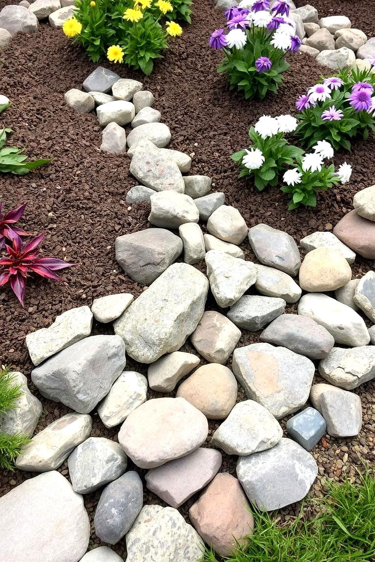 Layered Rock Garden Border - 24 River Rock Edging Ideas