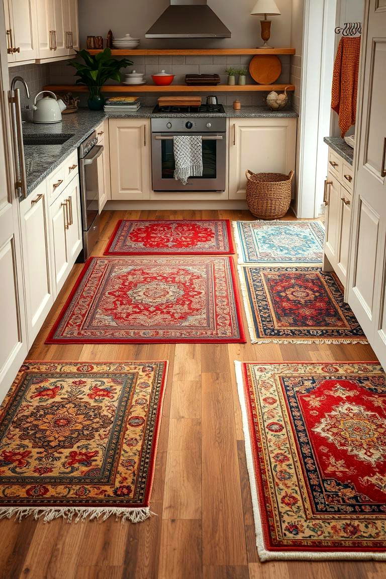 Layered Rug and Mat Combinations - 24 Maximalist Kitchen Decor Ideas