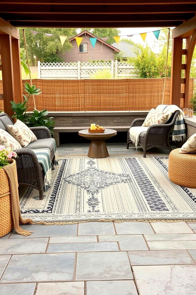 Layered Rug and Throw Comfort - 24 Boho Patio Ideas