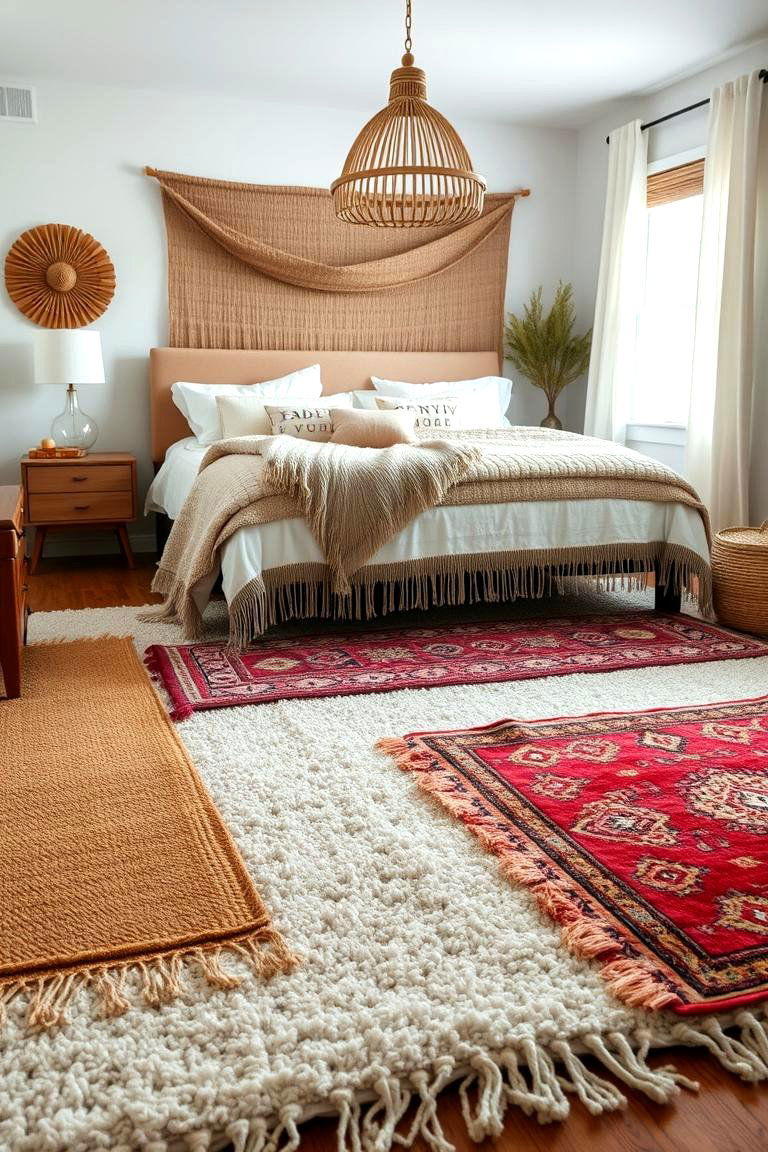 Layered Rugs Over Carpet - 24 Bedroom Carpet Ideas