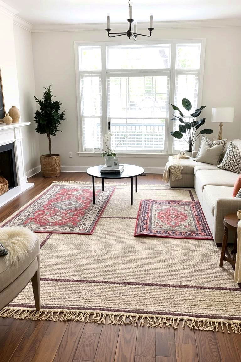 Layered Rugs for Comfort - 24 Cream Living Room Ideas