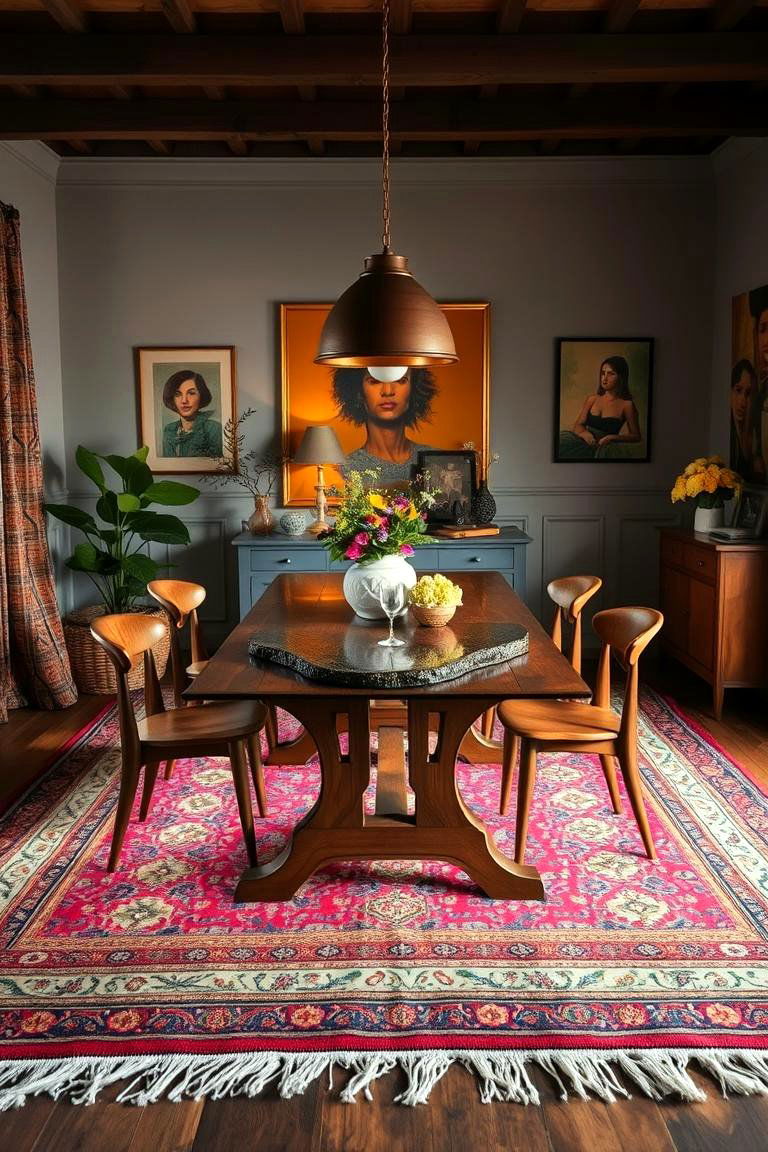 Layered Rugs for Texture and Warmth - 24 70s Dining Room Design Ideas
