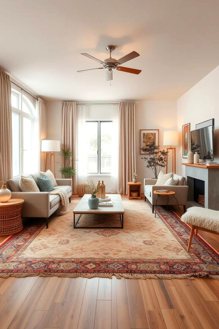 Layered Rugs for Warmth - 24 Scandinavian Living Room Ideas
