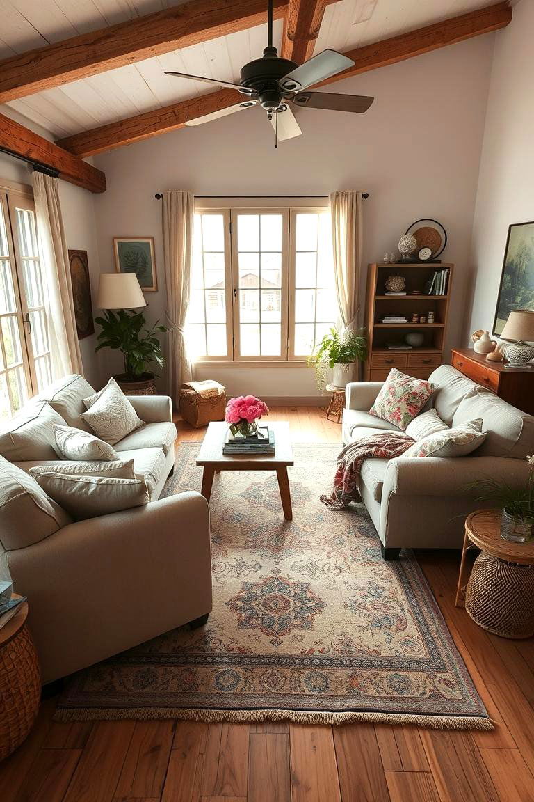 Layered Rugs for Warmth - 24 Shabby-chic Style Living Room Ideas