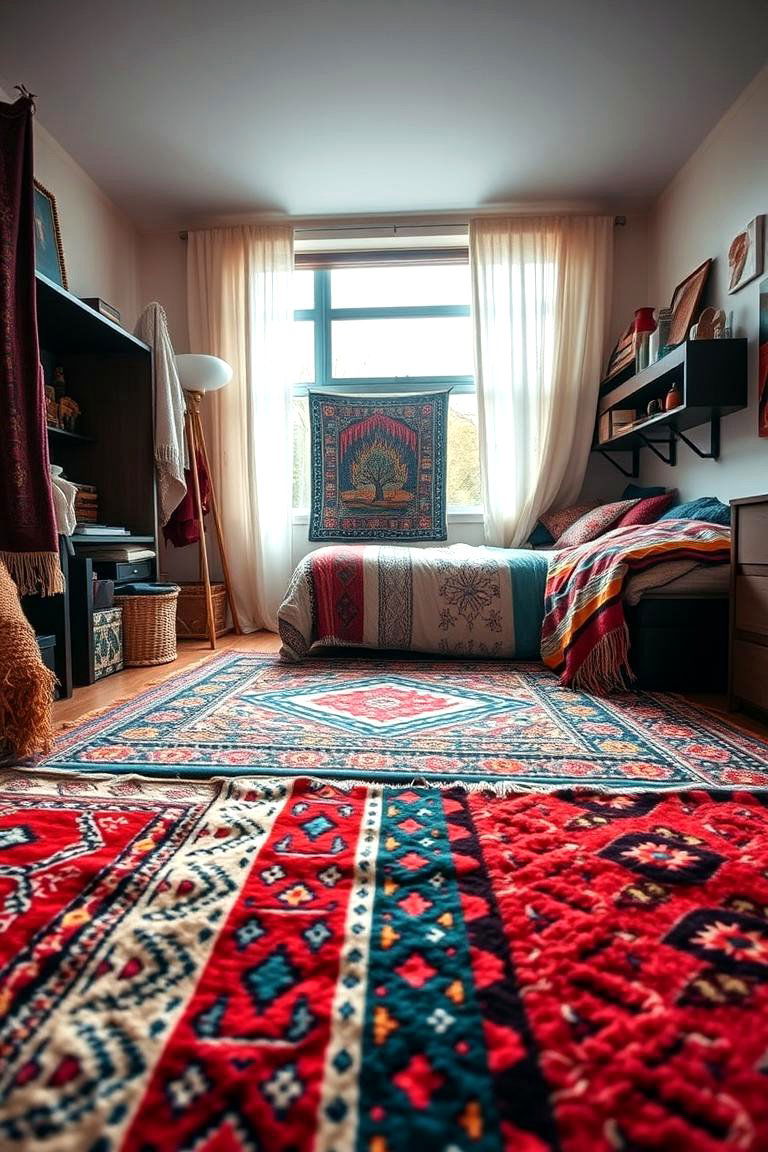 Layered Rugs for Warmth and Texture - 24 Boho Dorm Room Ideas