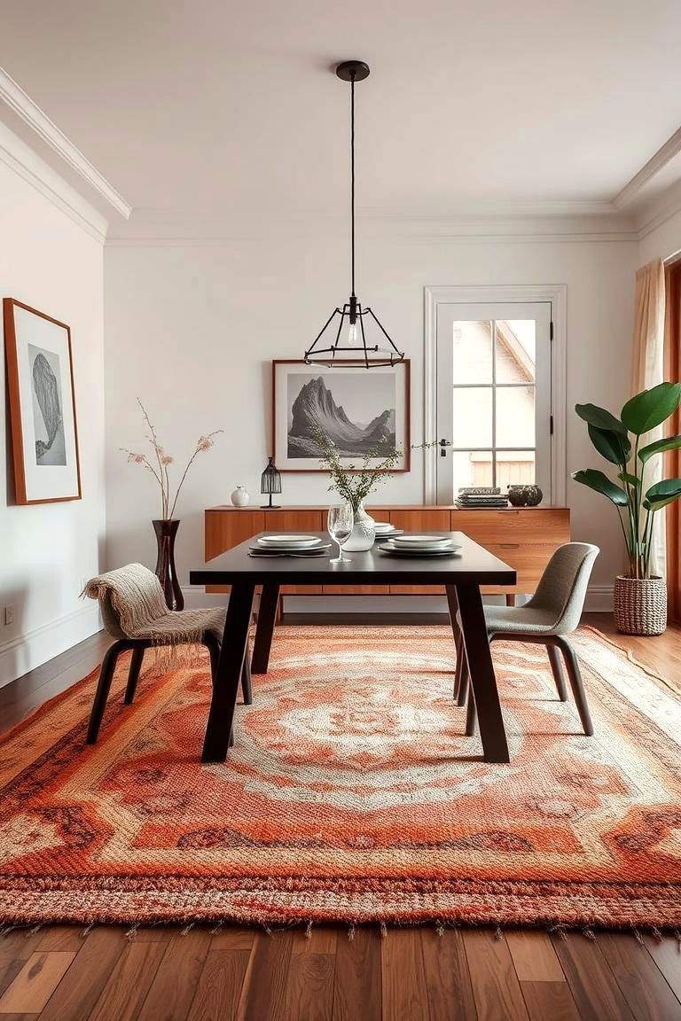 Layered Rugs for Warmth - 24 Boho Dining Room Ideas