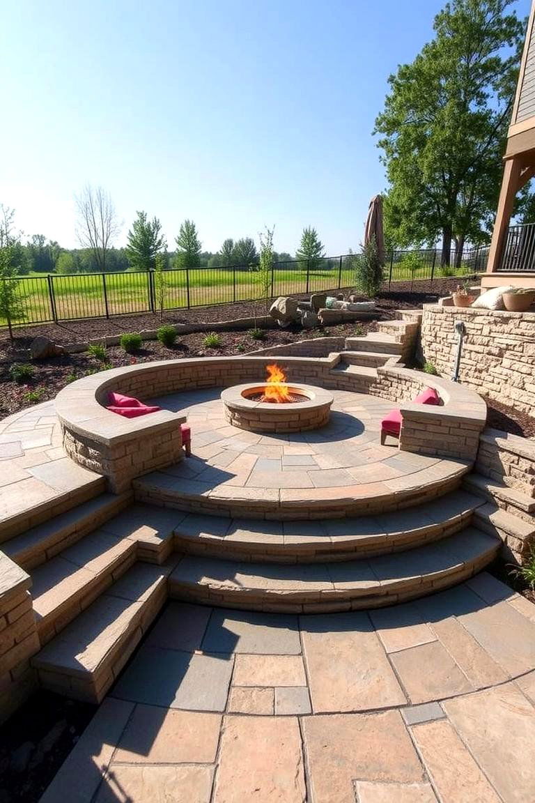 Layered Stone Steps and Seating - 24 Stone Patio With a Fire Pit Ideas