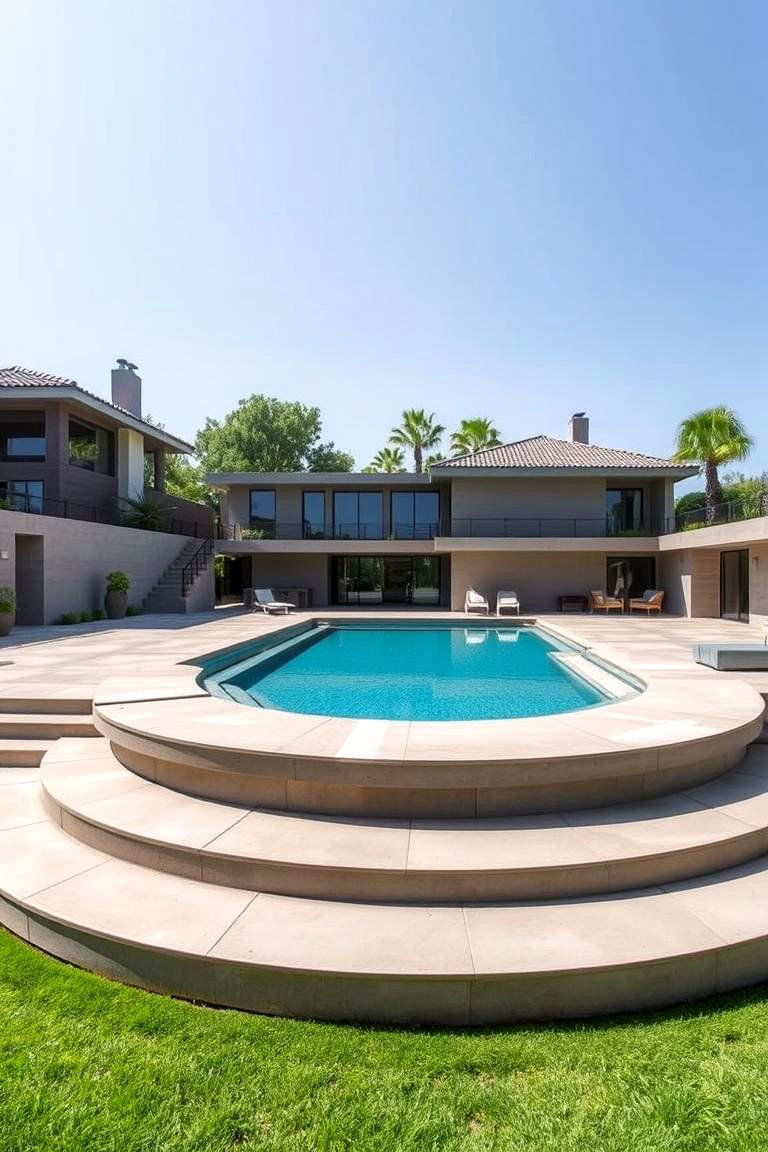 Layered Terraced Levels - 24 Concrete Pool Deck Ideas
