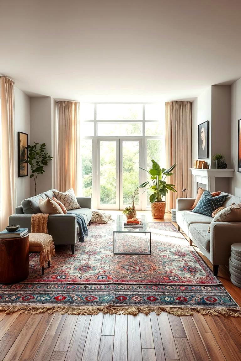 Layered Textiles and Rugs - 24 Boho Living Room Ideas