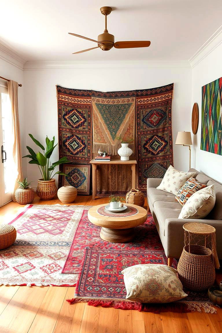Layered Textiles and Rugs - 24 Boho Decor Ideas