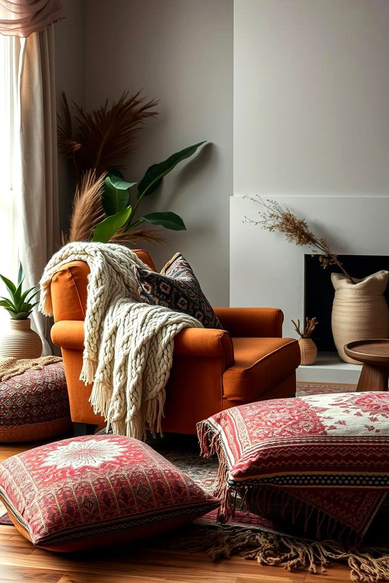 Layered Textiles - 24 Moody Boho Living Room Ideas