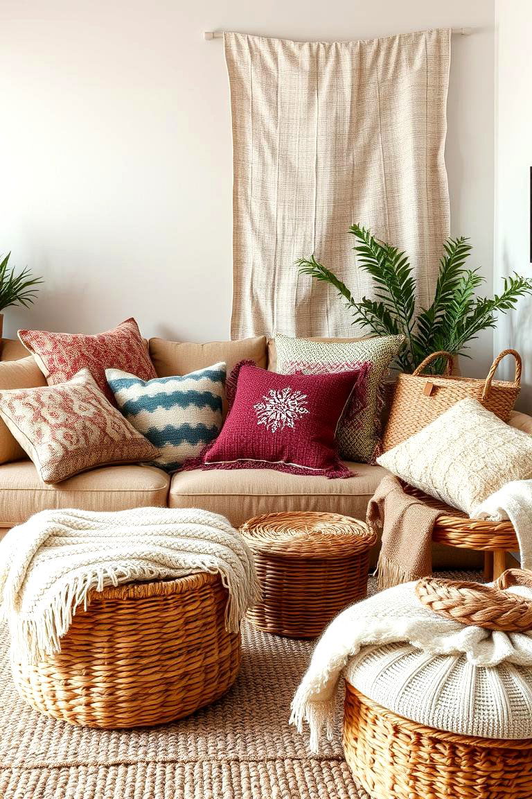 Layered Textural Accents - 24 Budget Apartment Living Room Ideas