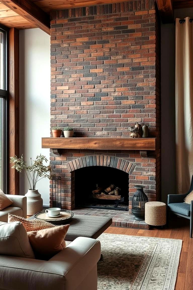 Layered Texture Harmony with Mixed Materials - 24 Rustic Living Room With a Brick Fireplace Ideas