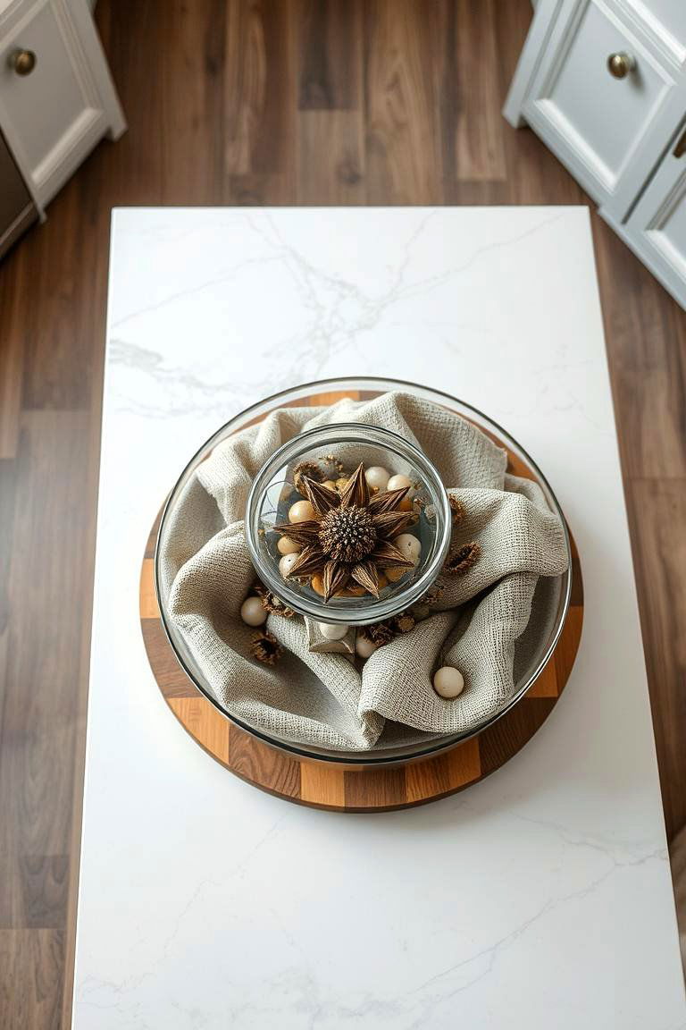 Layered Texture with Mixed Materials - 24 Kitchen Island Centerpiece Ideas