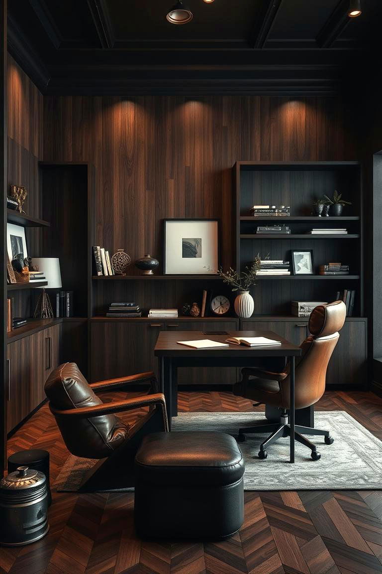 Layered Textured Darkness - 24 dark home office design ideas