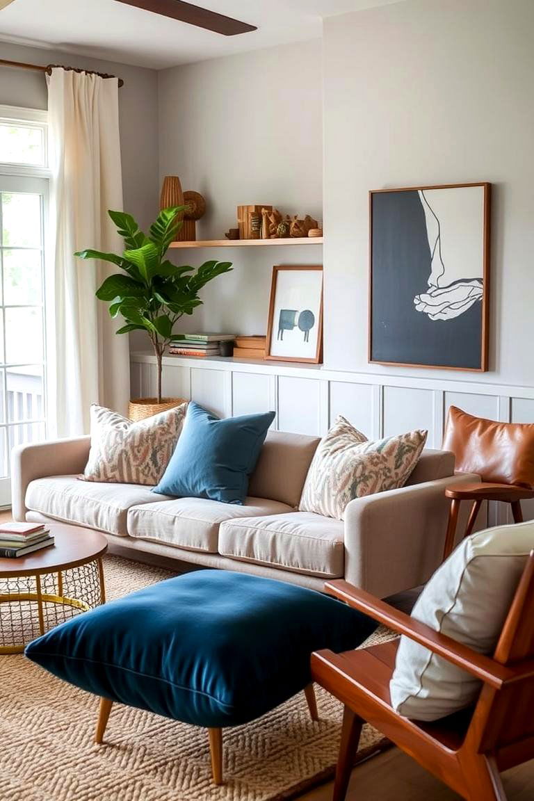 Layered Textures - 24 Mid-Century Modern Living Room Ideas