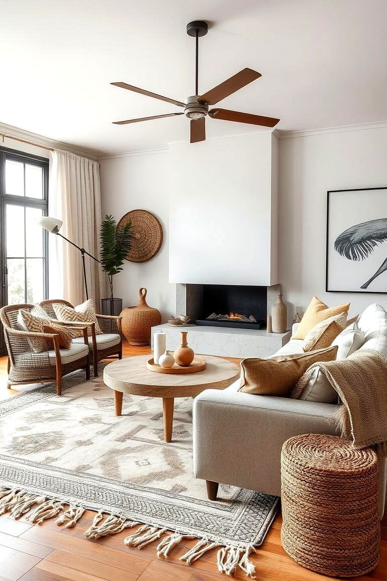 Layered Textures - 24 Minimalist Modern Boho Living Room Ideas