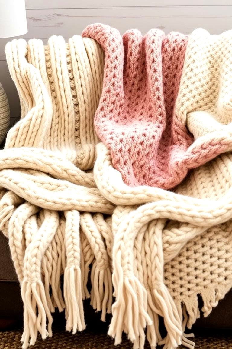 Layered Textures and Cozy Throws - 24 Farmhouse Living Room Ideas