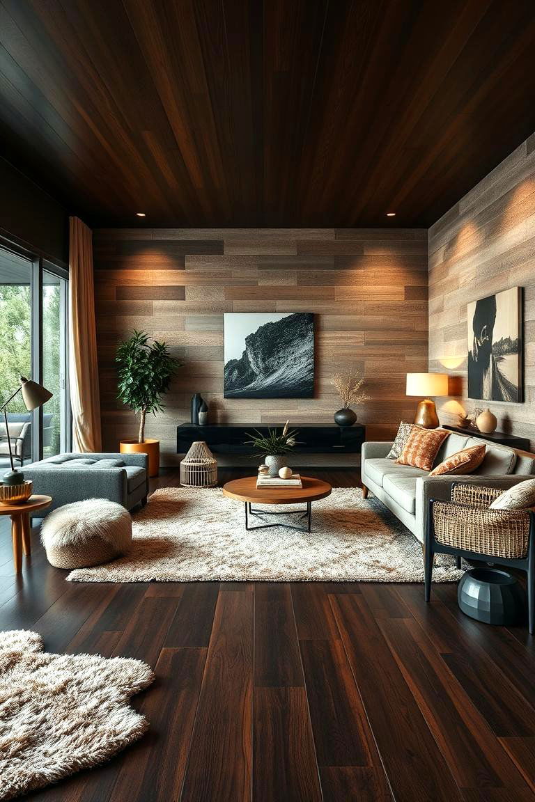 Layered Textures and Earthy Tones - 24 Dark Brown Floor Living Room Ideas