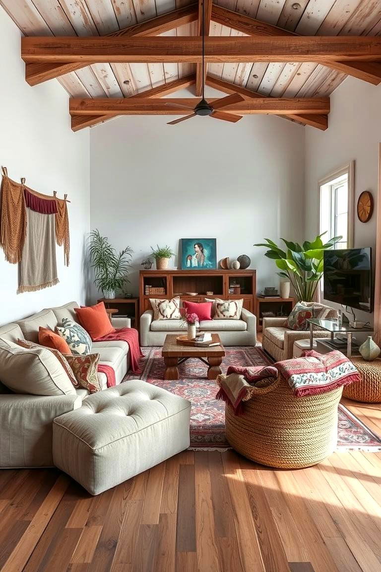 Layered Textures and Patterns - 24 Black Boho Living Room Ideas