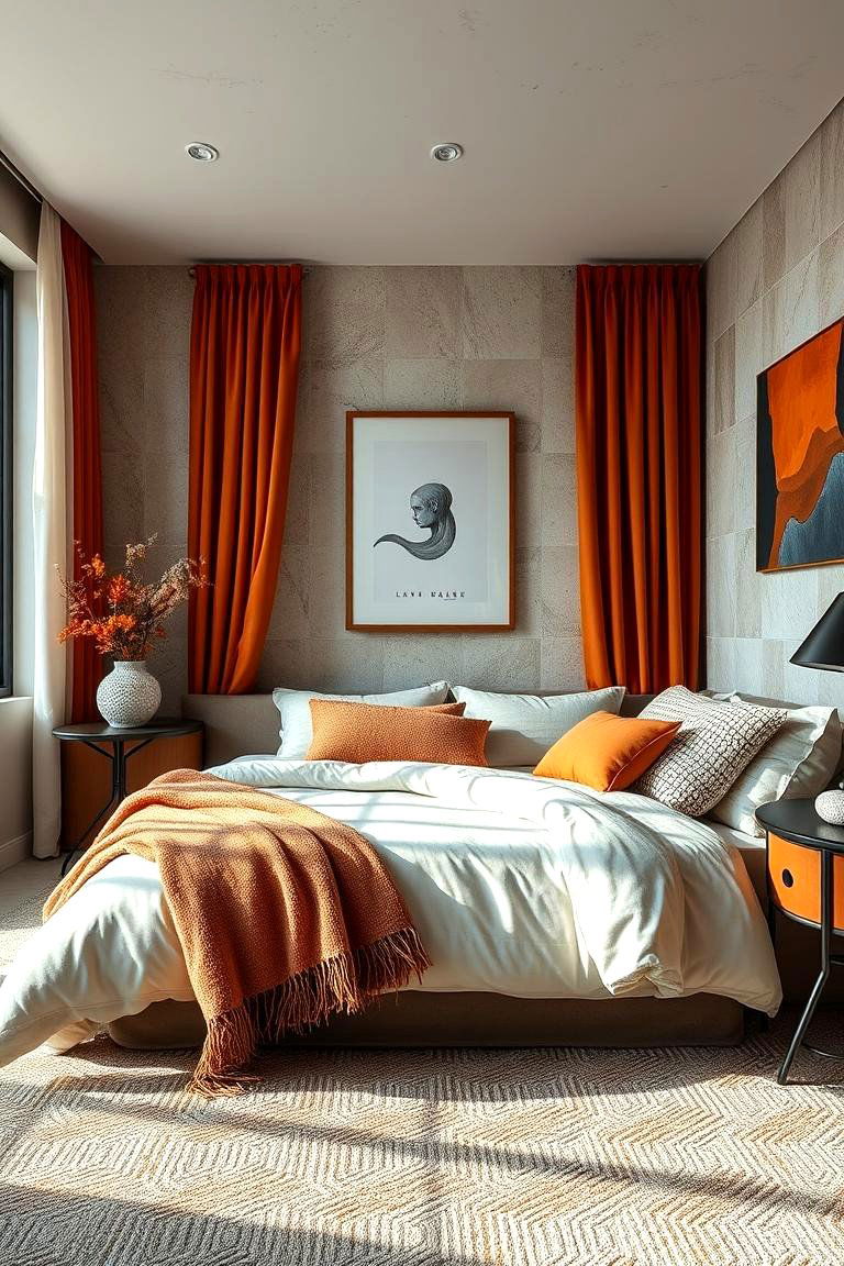 Layered Textures with Burnt Orange Accents - 24 Burnt Orange Bedroom Ideas