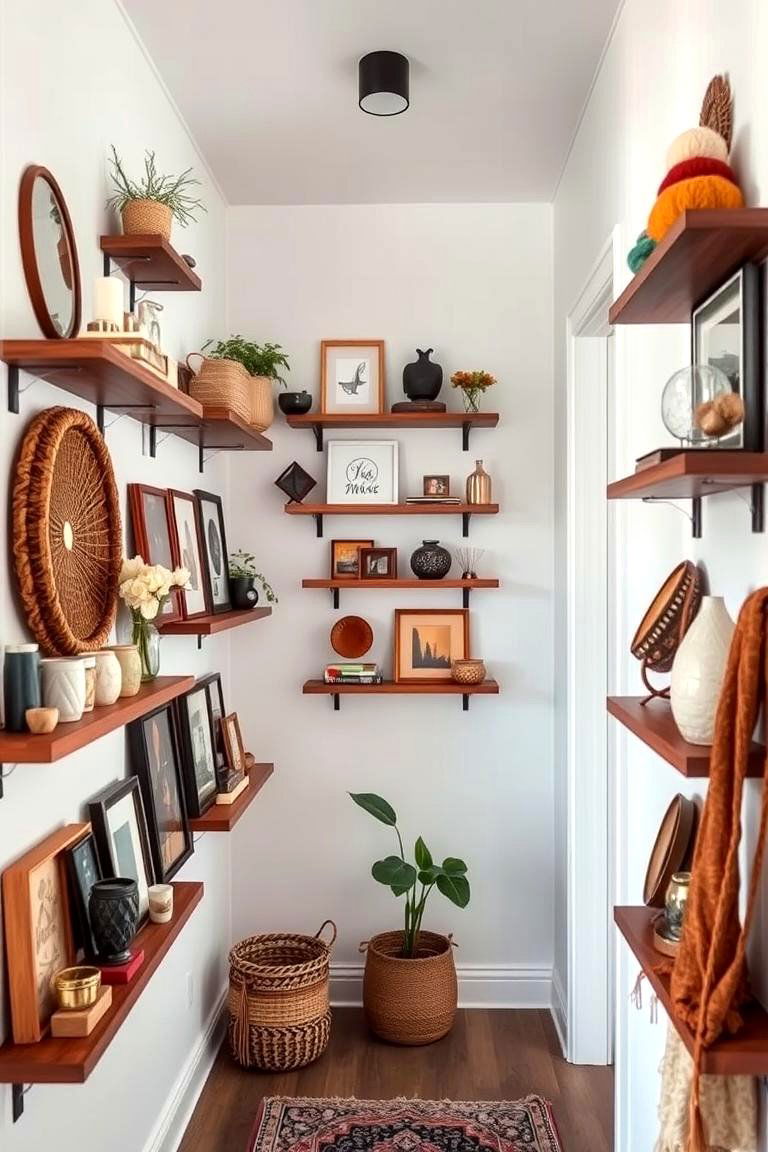 Layered Wall Shelves - 24 Boho Hallway Ideas