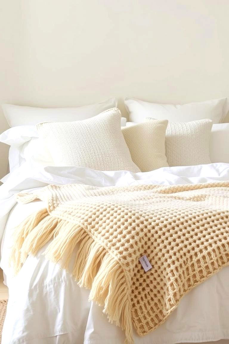 Layered White Textiles - 24 White and Cream Bedroom Ideas