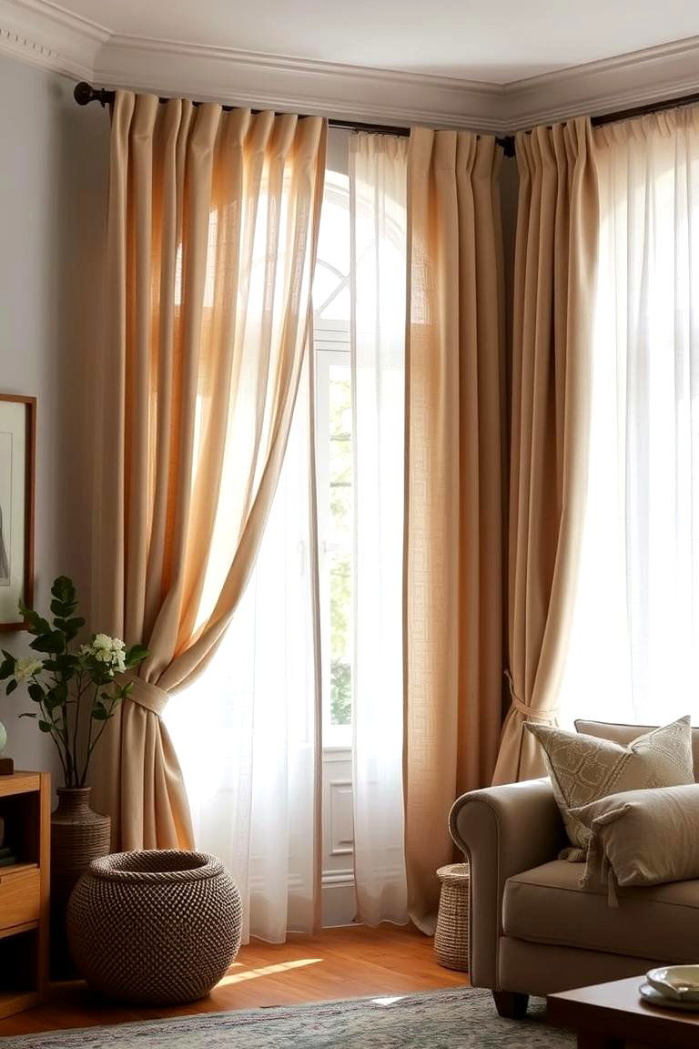 Layered Window Treatments - 24 Neutral Boho Living Room Ideas