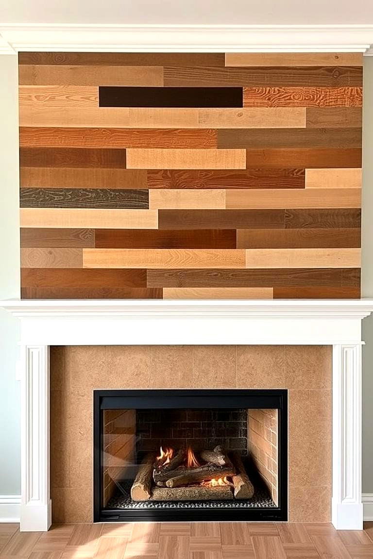 Layered Wood Accent Wall - 24 Fireplace Accent Wall Ideas