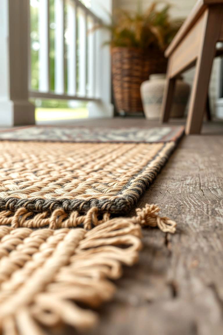 Layered Woven Rugs - 24 Rustic Front Porch Ideas