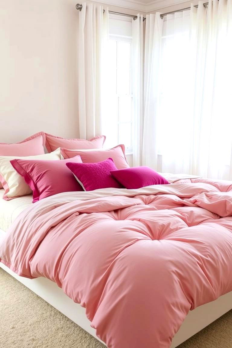 Layering Different Shades of Pink and White - 24 Pink and White Bedroom Ideas