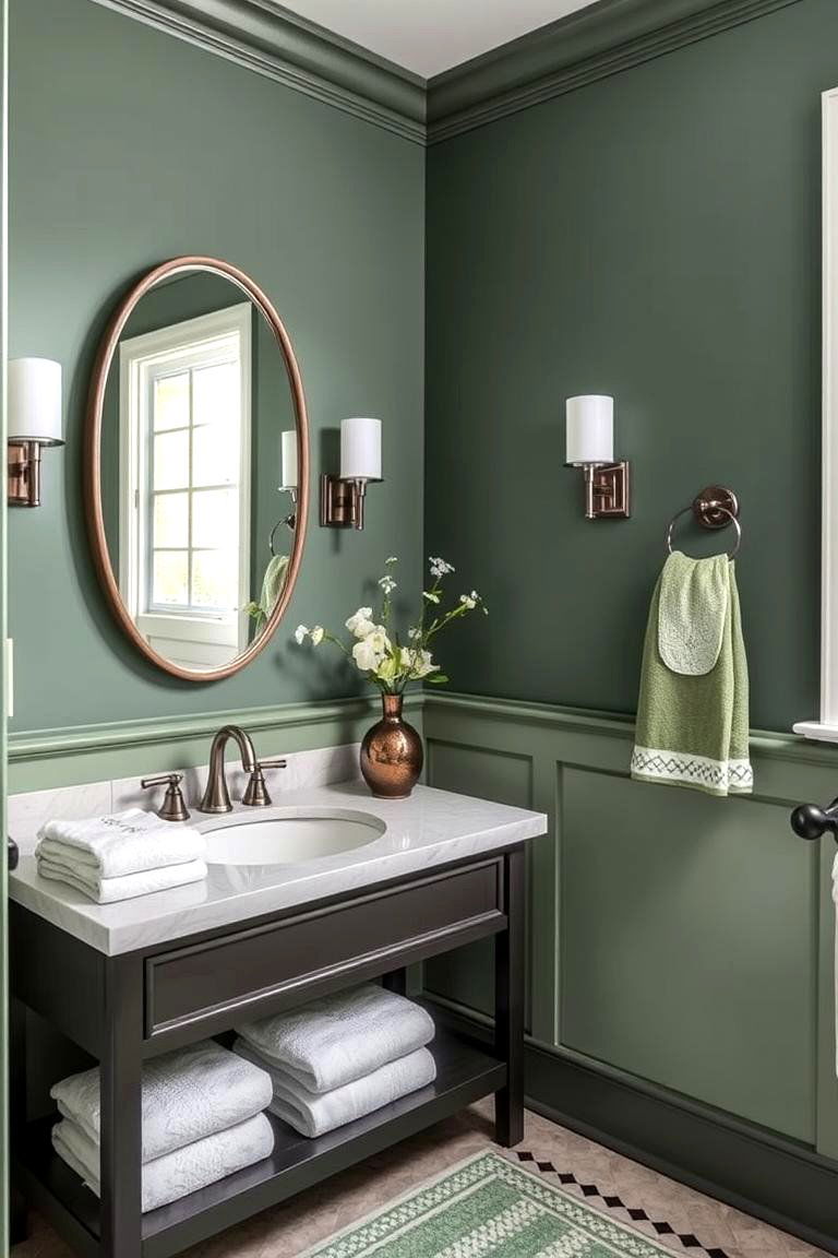 Layering Different Shades of Sage Green - 24 Sage Green Bathroom Ideas