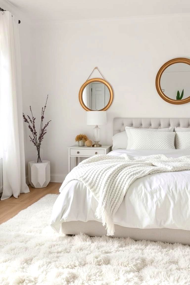 Layering White Textures with Hints of Gold - 24 White and Gold Bedroom Ideas